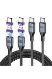 Cablu de &icirc;ncărcare magnetic AUFU 100W [2 bucăți: 1m + 1.8m], v&acirc;rf plat 16PIN tip C/Micro USB, transfer 480Mbps, cablu rapid USB C pentru telefoane mob