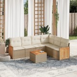 vidaXL Set canapele de grădină, 7 piese, cu perne, bej, poliratan 3227689