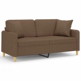 Canapea cu 2 locuri cu pernute, maro, 140 cm, textil