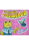 Carte educativa activitati cu autocolante si forme pentru copii. Dezvolta atentia, motricitatea. 12 pagini.