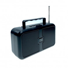 Boxa portabila radio cu lanterna, incarcare solar si electric, Bluetooth, USB, Cititor Card : Culoare - negru