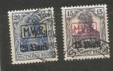 No(02)timbre*ROMANIA 1917 POSTA GERMANA SUPRATIPAR M.VI.R. CU LITERE LATINE IN CHENAR -STAMPILAT- deparaiat