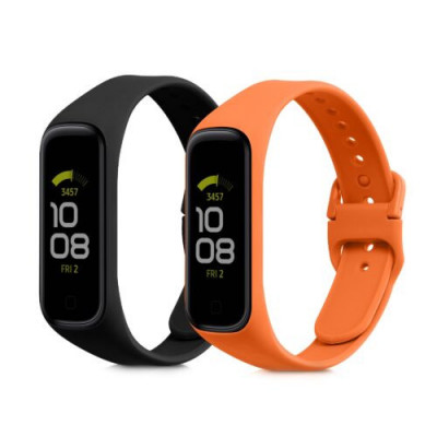 Set 2 curele kwmobile pentru Samsung Galaxy Fit 2, Silicon, Negru/Portocaliu, 53962.18 foto