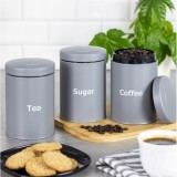 Set de 3 recipiente cafea, zahar si ceai, din otel, gri 11,5x11,5x15 cm, Klausberg