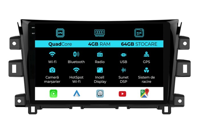 Navigatie Dedicata Nissan Navara (2015-2022),QuadCore, 10Inch, 4Gb Ram, 64Gb Stocare, Carplay