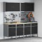 Set dulap lucru &amp; panou c&acirc;rlige, 10 piese, negru, MDF &amp; metal