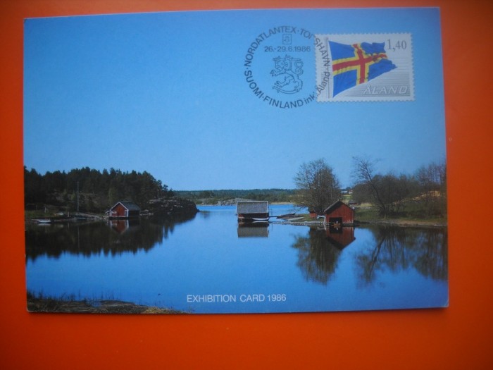 HOPCT MAXIMA NR 1075 DRAPEL - PEISAJ DIN ALAND FINLANDA 1986 EXPOZITIE FILAT SCANDINAVIA -EUROPA