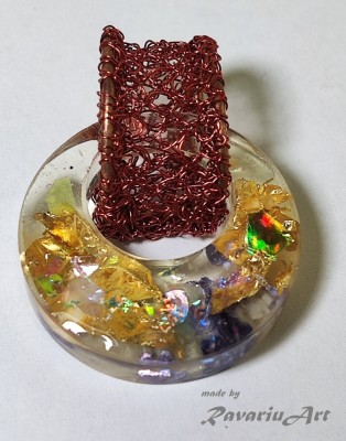 B152. Pandantiv Handmade cu rasina Epoxidica si fir crosetat, Nunta, Arta foto