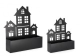 Cumpara ieftin Set 2 suporturi ghivece flori metal negru Casuta 30x8x36 cm, 40.5x11x47 cm