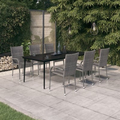 vidaXL Set mobilier de grădină, 7 piese, gri și negru foto