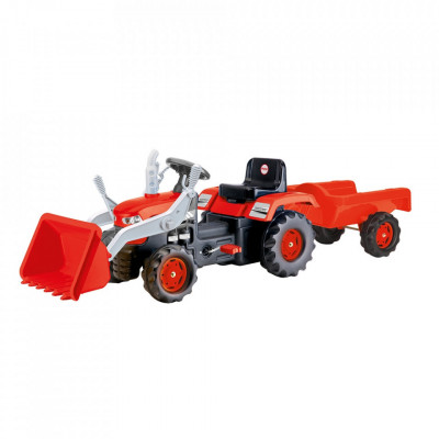 Tractor - excavator cu pedale si remorca, Rosu, 54x183x45 cm - Dolu foto