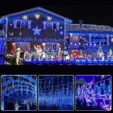 Instalatie de Craciun, curgatoare, tip turturi, cu jocuri de lumini, lungime 12m, 320 LED-uri, conectare la retea, albastru