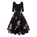 Fustă de damă anii 50 Rockabilly, rochie de toamnă, rochie de petrecere, m&acirc;necă 3/4, Culoare 4, Mărime 46, 3XL