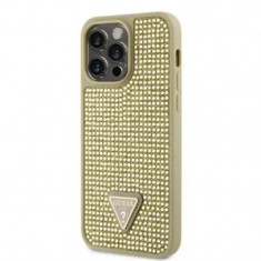 Husa Guess Rhinestones Triangle Metal Logo pentru iPhone 14 Pro Max Gold