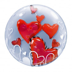 Balon Double Bubble 24&amp;quot;/61cm Lovely Floating Hearts, Qualatex 68808 foto