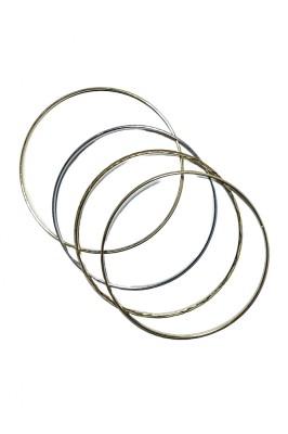 B360. Set din 4 bratari circulare metalice, Argintiu-Auriu, 20 cm foto