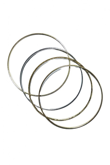 B360. Set din 4 bratari circulare metalice, Argintiu-Auriu, 20 cm