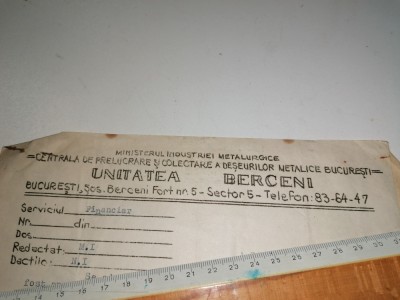TIPIZAT ANTET - CENTRU COLECTAREA DESEURILOR METALICE BERCENI foto