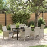 Set de dining pentru grădină , 7 piese, cu perne, gri deschis, ratan sintetic