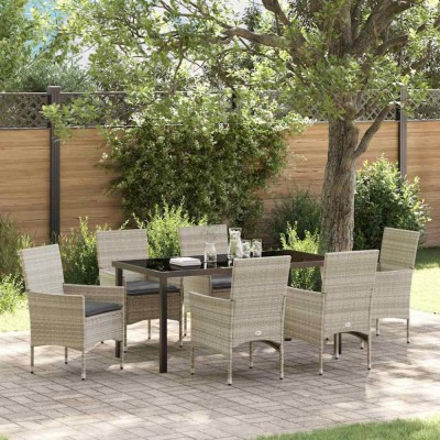 vidaXL Set de masă pentru grădină 7 pcs Gri deschis Rattan poli 3379811 foto