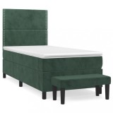 Cumpara ieftin Pat box spring cu saltea, verde inchis, 80x200 cm, catifea