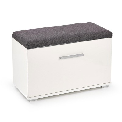 Dulap pentru pantofi cu bancheta HM Lima ST2, Pal melaminat, stofa, capacitate 6 perechi, alb foto