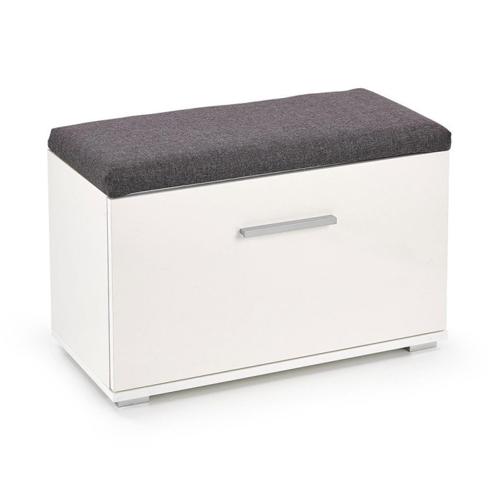 Dulap pentru pantofi cu bancheta HM Lima ST2, Pal melaminat, stofa, capacitate 6 perechi, alb