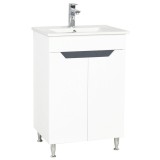 Baza si lavoar baie GN0561, cu picioare si usi, alb/antracit, 50x46x81 cm