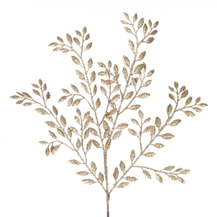 Ramură Decorativă Crăciun, Frunze, Auriu, Glitter, 55cm