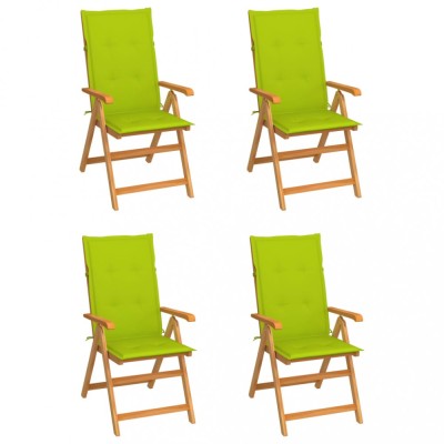 vidaXL Scaune grădină cu perne verde aprins, 4 buc., lemn masiv de tec 3065541 foto