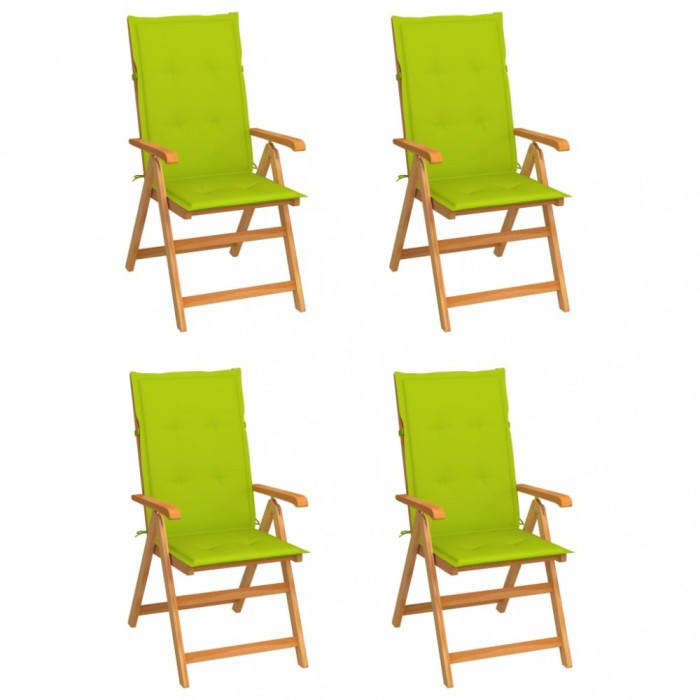 vidaXL Scaune grădină cu perne verde aprins, 4 buc., lemn masiv de tec 3065541