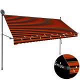 Copertină retractabilă manual cu LED, portocaliu &amp; maro, 300 cm, vidaXL