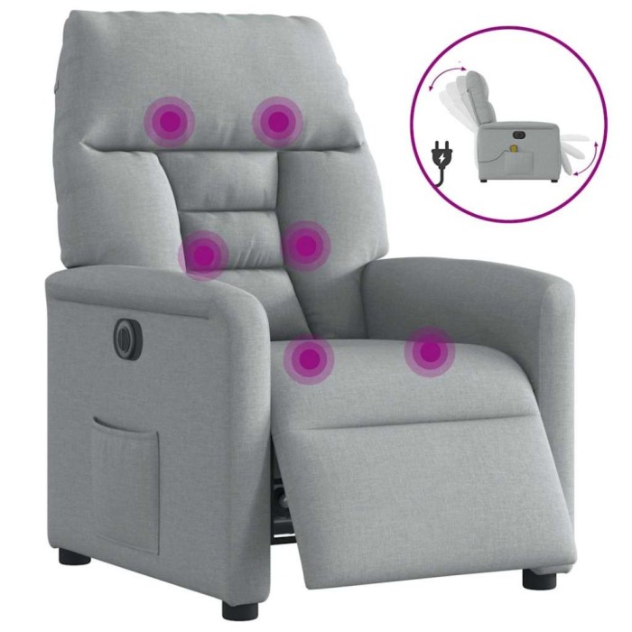 vidaXL Fotoliu electric de masaj rabatabil, gri deschis, microfibră