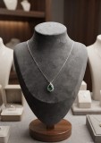 Colier Argint 925 Pear Halo Zirconiu Verde Smarald, 40cm + 3cm prelungire, Inchidere rotunda, Argintiu