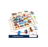 Tablita 3 in 1 cu activitati de scris, desenat, pescuit magnetic si snuruit, Vehicule, 25 x 19 cm, Oem