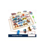 Tablita 3 in 1 cu activitati de scris, desenat, pescuit magnetic si snuruit, Vehicule, 25 x 19 cm