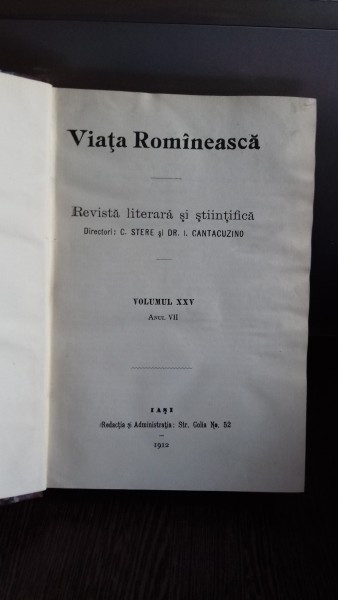 VIATA ROMANEASCA - REVISTA LITERARA SI STIINTIFICA. ANUL VII, 1912. NR.4,5 SI 6