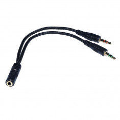 Cablu audio jack mama 3.5 mm la 2 jack tata 3.5 mm pentru conectare casti cu microfon elSales ELS-JM2JT, negru