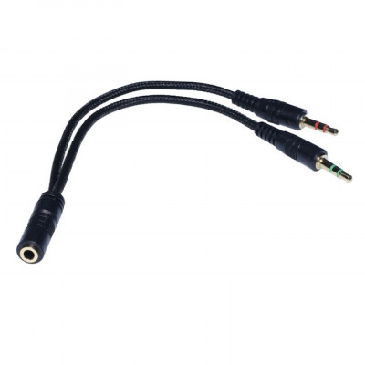 Cablu audio jack mama 3.5 mm la 2 jack tata 3.5 mm pentru conectare casti cu microfon elSales ELS-JM2JT, negru foto