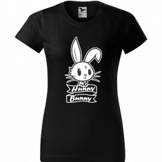 Tricou dama Malfini bumbac negru print "Hunny Bunny", marimi XS, S, M, L, XL XXL