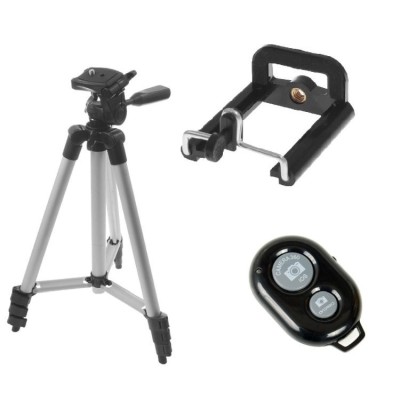 Trepied telescopic din Aluminiu, Inaltime Reglabila, 35-102 cm cu suport si telecomanda pentru Telefon sau Aparat Foto, compatibil Android si iOS, neg foto