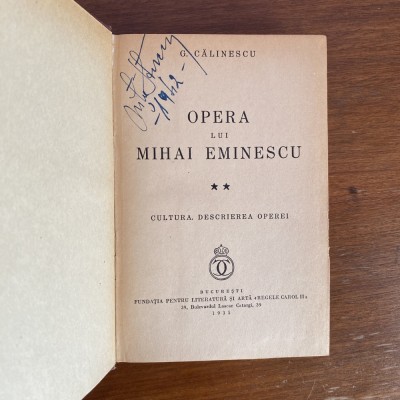 George Calinescu, Opera lui Mihai Eminescu, 1935, vol. II foto