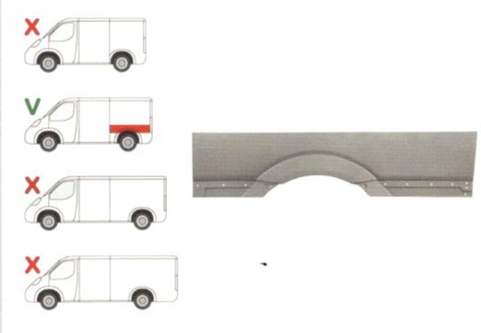 Aripa spate Mercedes Sprinter, 07.2006-06.2018, VW Crafter (2E), 12.2005-04.2017; parte montare stanga, Detalii model : Standard 3265mm