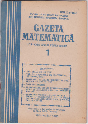 GAZETA MATEMATICA - Nr. 1 / 1988 foto