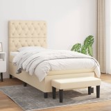 Cumpara ieftin Pat box spring cu saltea, crem, 80x200 cm, textil