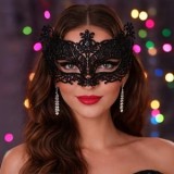 Mască de deghizare cu dantelă și glitter, neagră, pentru femei, CMCLASS