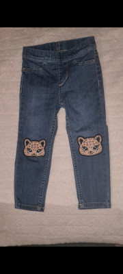 Pantaloni blugi jeans subtiri fata H&amp;amp;M albastri cu pisici 2/3 ani noi foto