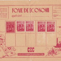 ROMANIA FOAIE DE ECONOMII CEC CU TIMBRE 50 bani 1952