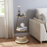 Masa laterala Sipoo efect marmura alba, efect marmura neagra auriu cu 3 rafturi [en.casa] HausGarden Leisure, [en.casa]