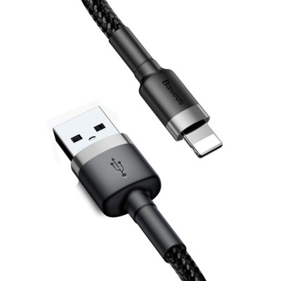 Baseus - Data Cable Cafule (CALKLF-AG1) - USB to Lightning, 2.4A, 480Mbps, 50cm - Grey foto